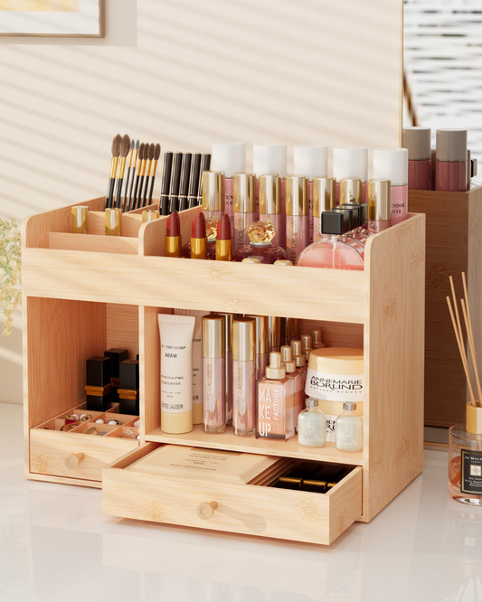 Bamboo Makeup Organizer with Drawers