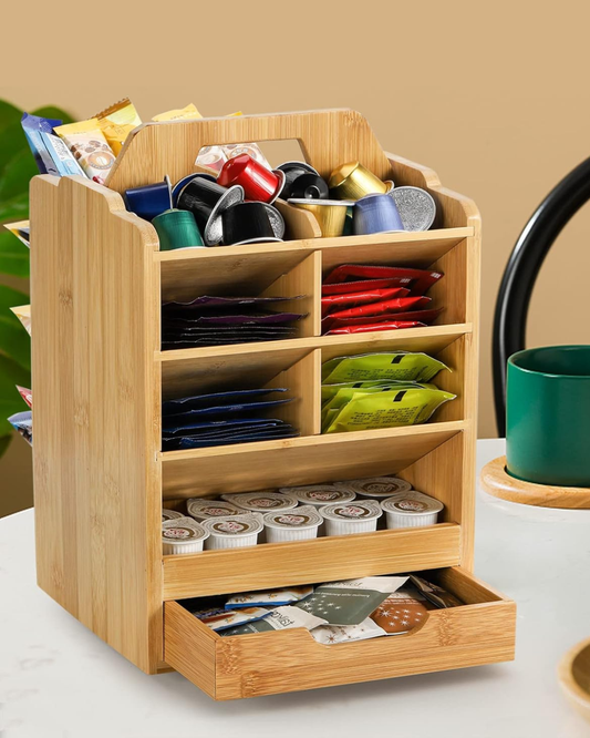Bamboo Desk Organizer with Drawers and File Compartments