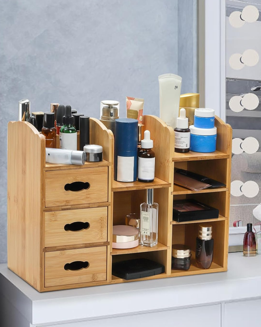 Large Bamboo Makeup Organizer with Drawers