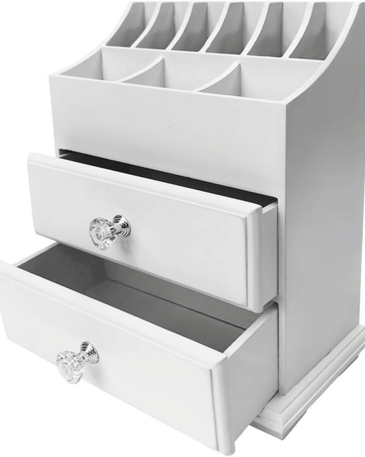 White Wood Makeup Organizer with Drawers